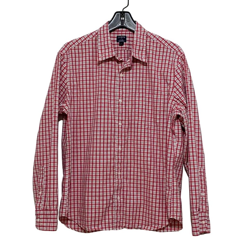 J Crew Flex Washed Slim Untucked Plaid Shirt L Red